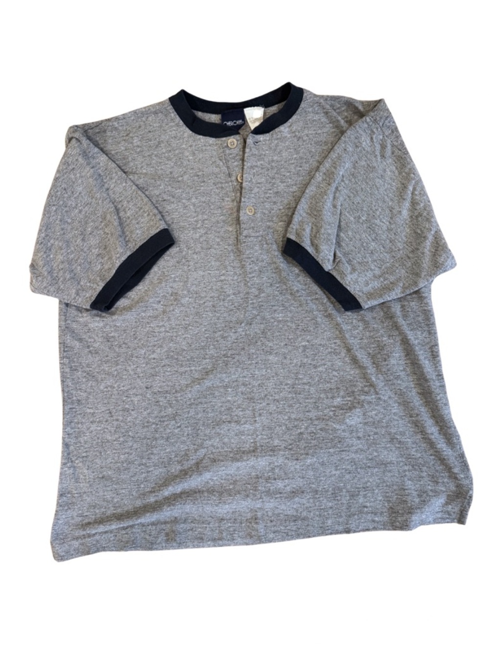 80s Vintage Cherokee Heather Gray Henley with Blue Trim